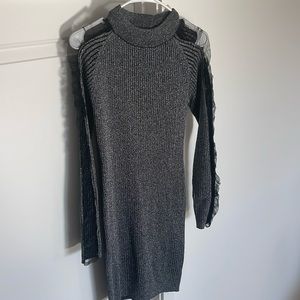*BRAND NEW* Silver and black dress with sheer ruffle sleeves